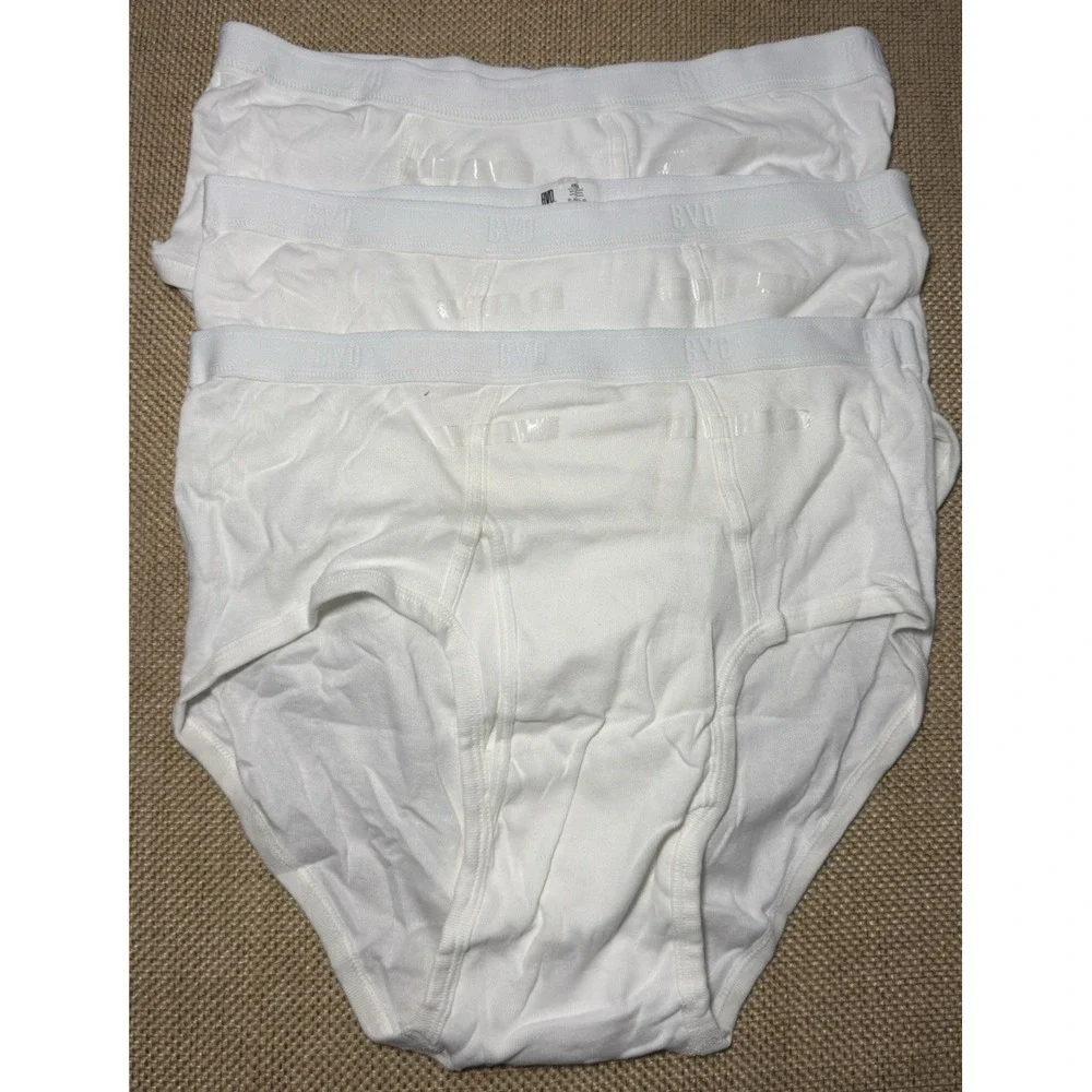 3 Vtg BVD White‎ Briefs Underwear XL Logo Cotton Tighties Whiteys Discontinued